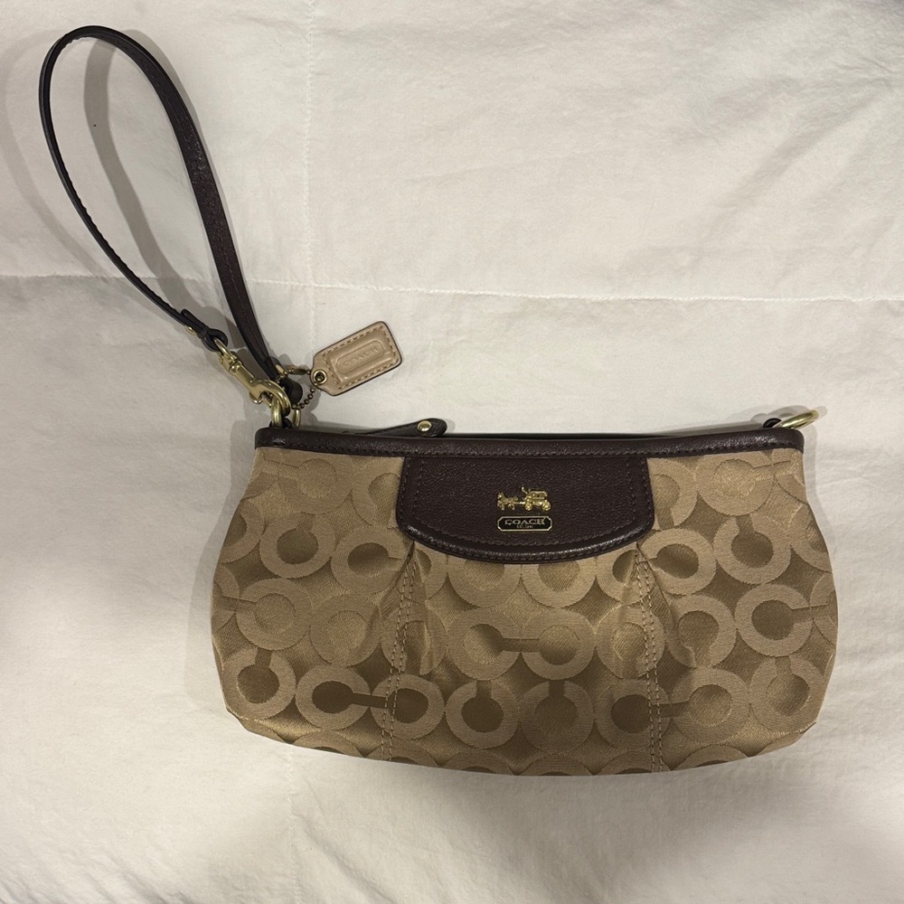 Coach Gold and Brown Signature Wristlet